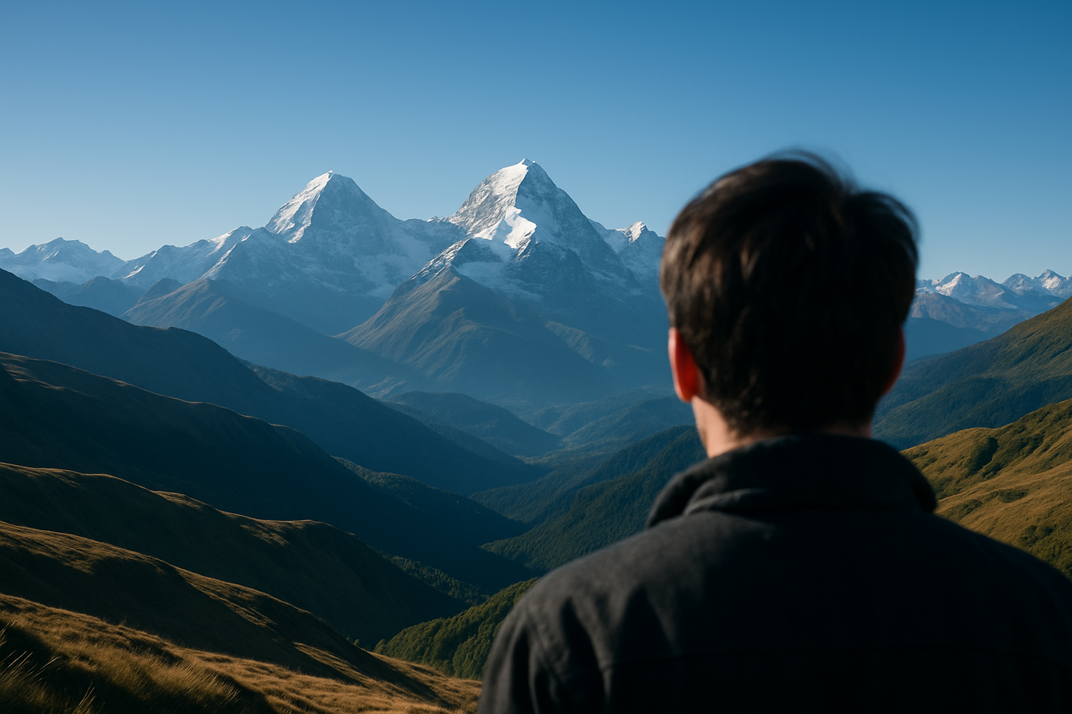 a mountain view from a human eye